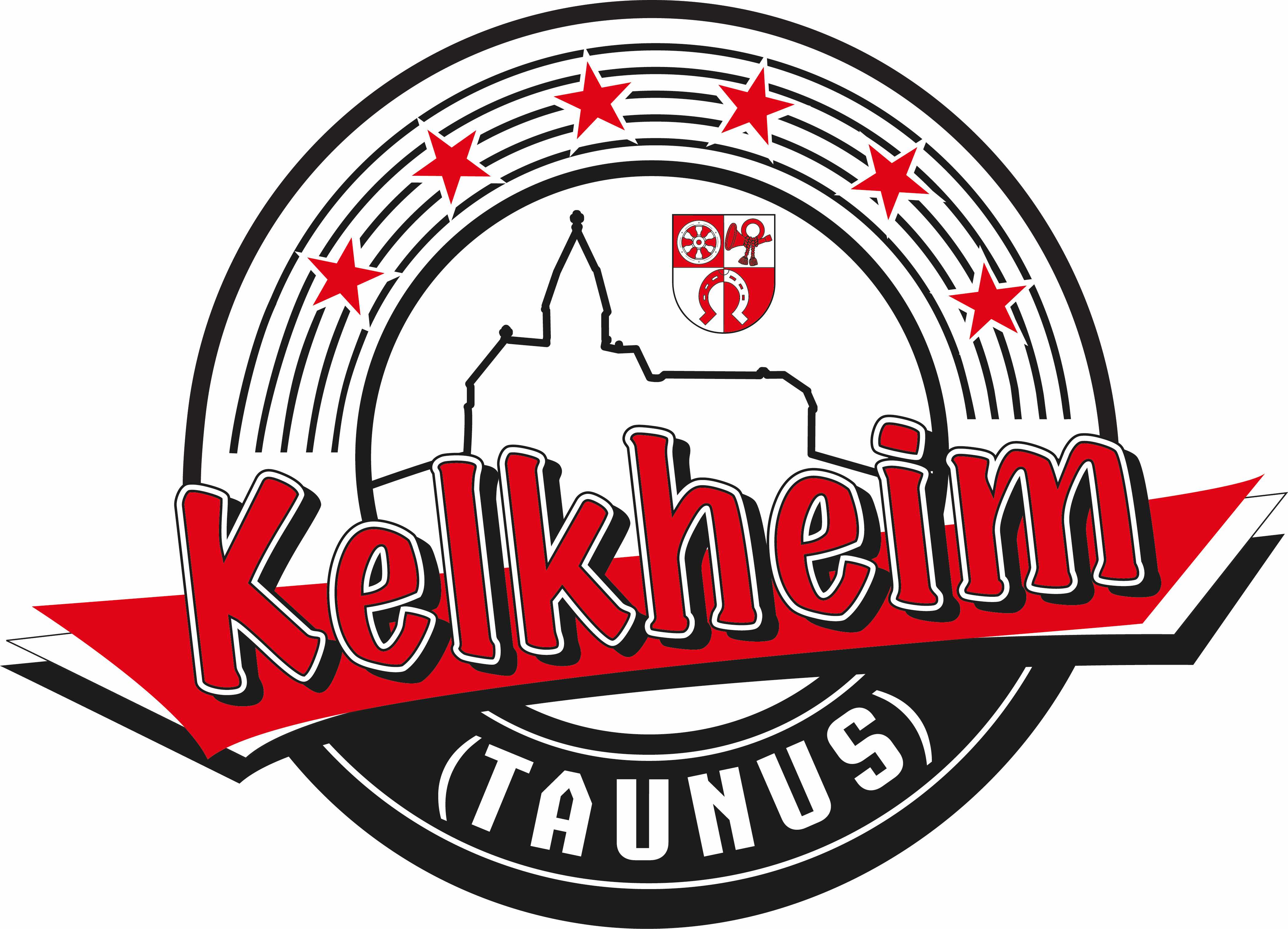 Eine Variante des Stadtwappens Kelkheim mit 6 Sternen. Jeder Stern symbolisiert einen Stadtteil.